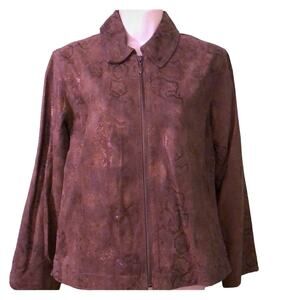Chico’s 0 Brown Snakeskin Look Suede Jacket Woman Size 4 Zipper Front Lined